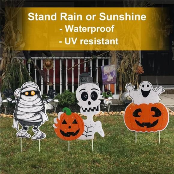 3PCS Yard Signs for Halloween Props Yard Stakes Pumpkin Ghost Monster Yard Sign - Picture 4 of 7